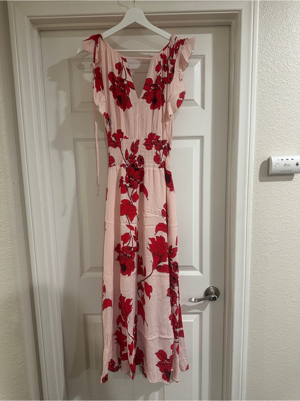 Trixxi Blush Pink Maxi Dress with Red Floral Motif